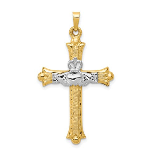 14k Two-tone Claddagh Cross Pendant