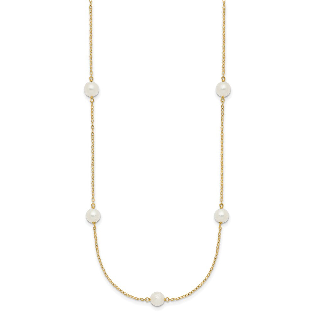 10K 5-6mm White Near Round Freshwater Cultured Pearl 7-Station Necklace