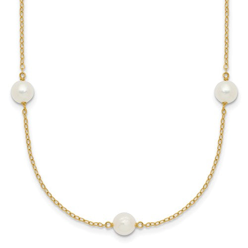 10K 5-6mm White Near Round Freshwater Cultured Pearl 7-Station Necklace