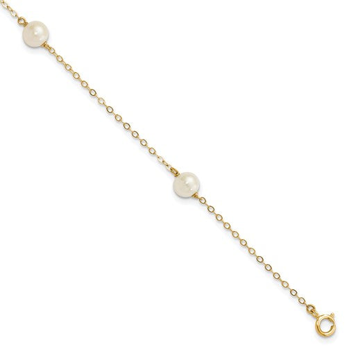 10k 5-6mm White Near Round Freshwater Cultured Pearl 3-station Bracelet
