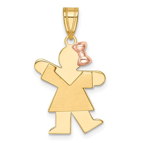 14k Two-Tone Small Girl on Right Engravable Charm
