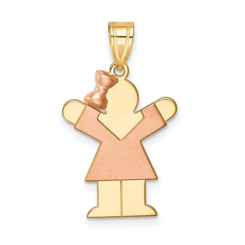 14k Two-Tone Small Girl w/ Bow on Left Engravable Charm