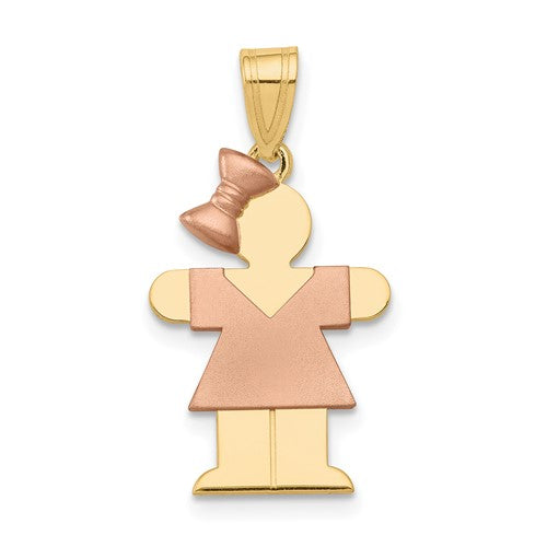 14k Two-Tone Small Girl w/ Bow on Left Engravable Charm
