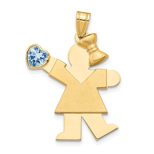 14k Girl with CZ March Birthstone Charm