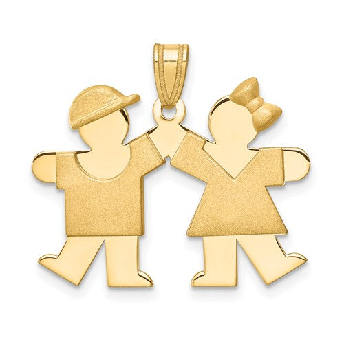 14k Solid Boy Facing Right and Girl Facing Left Engravable Charm