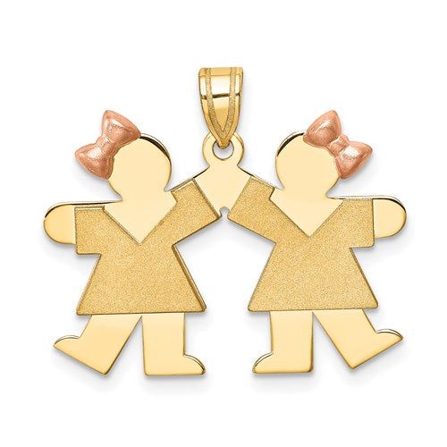 14k Two-Tone Small Double Girls Engravable Charm
