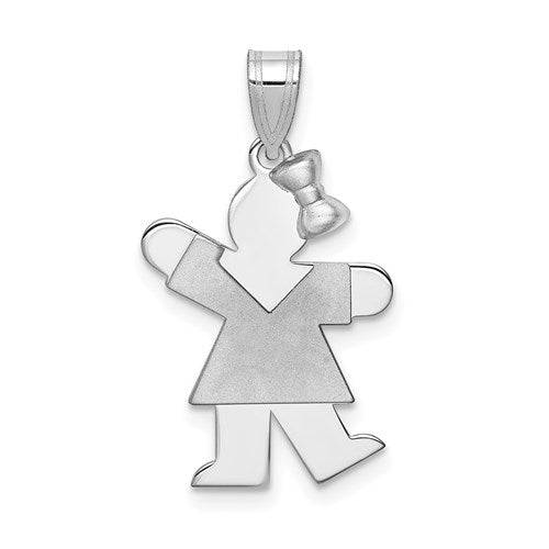 14k White Gold Small Girl w/Bow on Right Engravable Charm