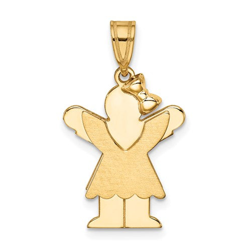 14k Solid Engravable Girl with Bow on Right Charm