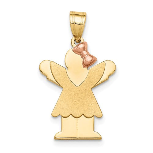 14k Two-Tone Small Girl with Bow on Right Engravable Charm
