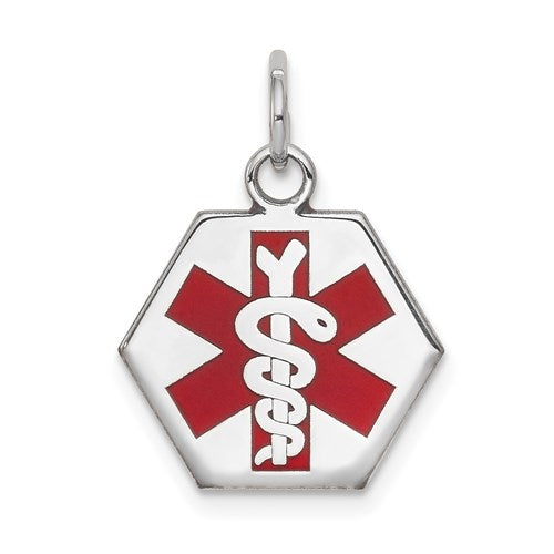 14k White Gold Red Enamel Medical Jewelry Pendant