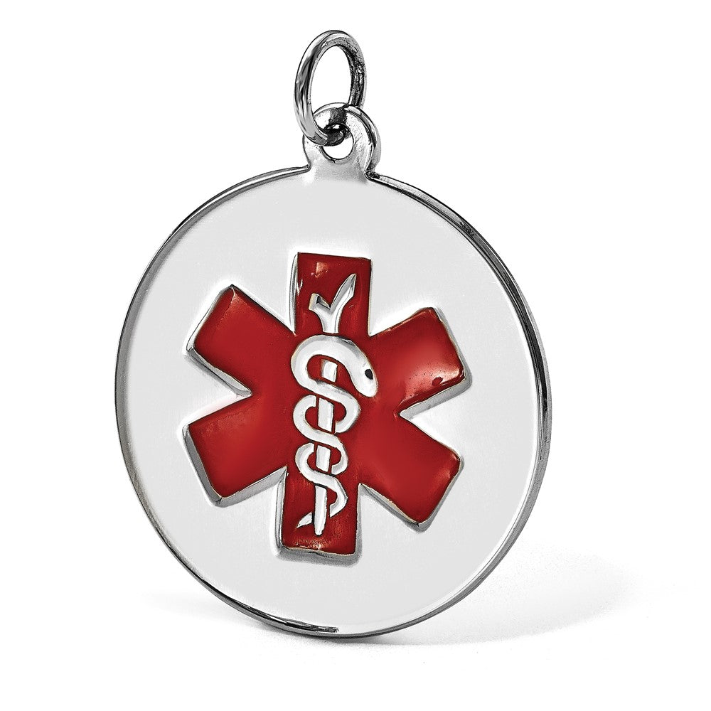 14k White Gold Red Enamel Medical Jewelry Pendant