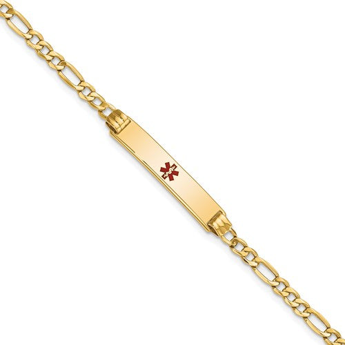 14K Semi-solid Medical Polished Red Enamel Figaro ID Bracelet
