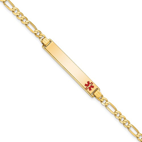 14K Medical Red Enamel Flat Figaro Link ID Bracelet
