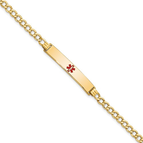 14K Semi-Solid Medical Polished Red Enamel Curb ID Bracelet