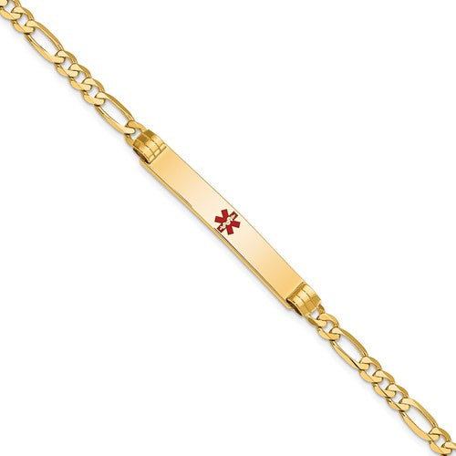 14K Medical Red Enamel Figaro ID Bracelet
