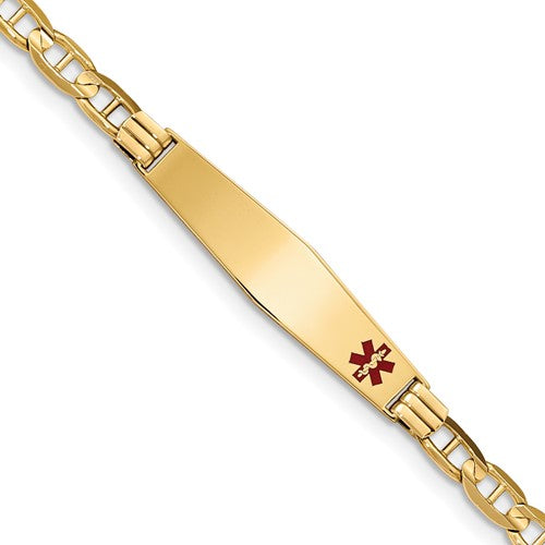 14K Medical Soft Diamond Shape Red Enamel Anchor ID Bracelet