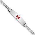 14K WG Medical Soft Diamond Shape Red Enamel Anchor Link ID Bracelet