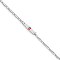 14k WG Medical Semi-Solid Soft Diamond Shape Red Enamel Figaro ID Bracelet
