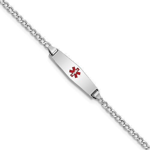 14k WG Medical Semi-Solid Soft Diamond Shape Red Enamel Cuban ID Bracelet