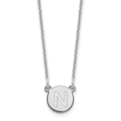 14kw Tiny Circle Block Letter N Initial Necklace