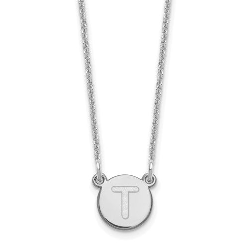 14kw Tiny Circle Block Letter T Initial Necklace
