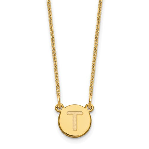 14KY Tiny Circle Block Letter T Initial Necklace