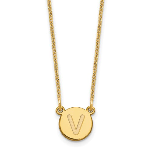 14KY Tiny Circle Block Letter V Initial Necklace