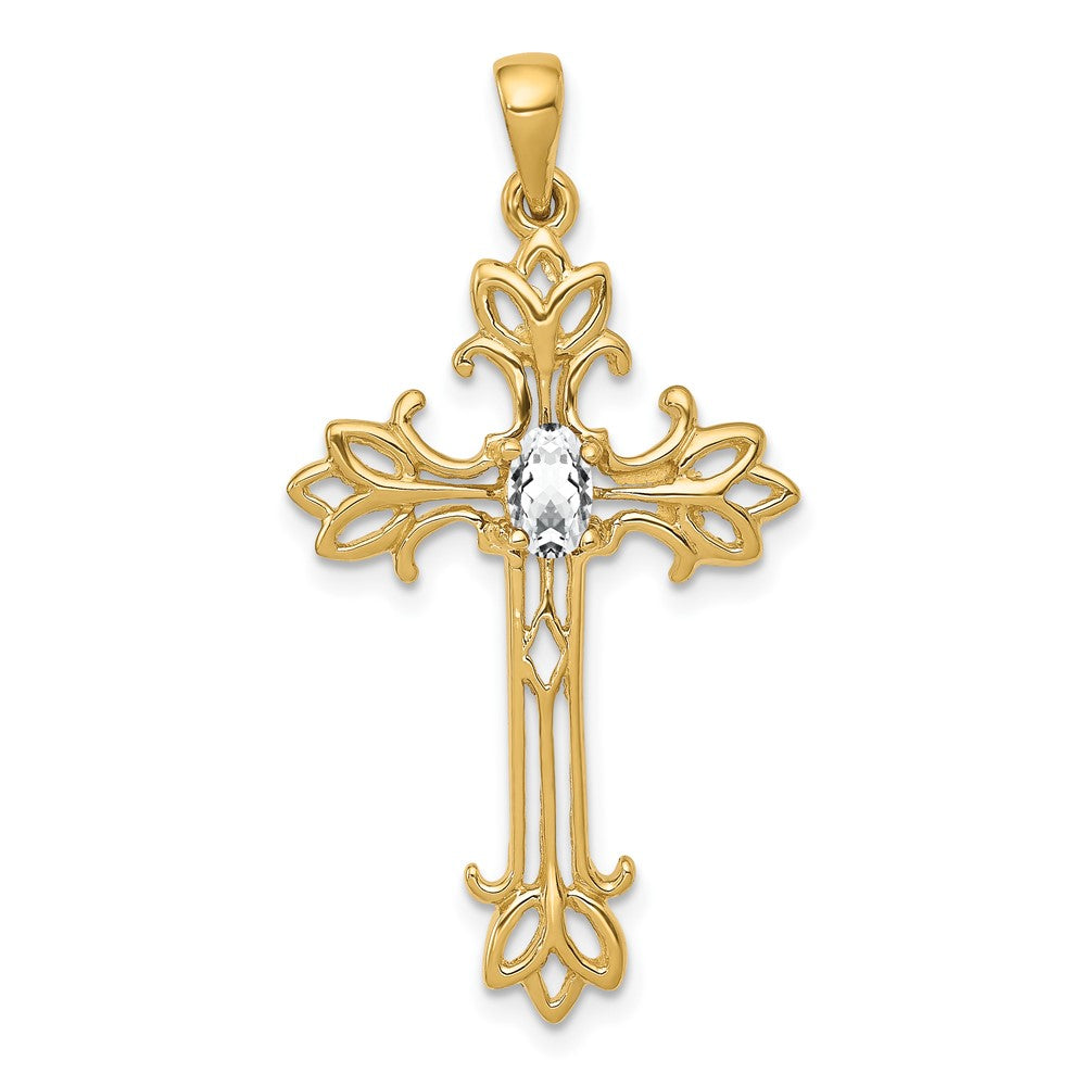 14k 5x3mm Oval Cubic Zirconia cross pendant