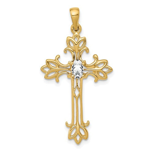 14k 5x3mm Oval Cubic Zirconia cross pendant