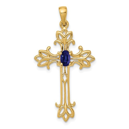 14k 5x3mm Oval Sapphire cross pendant