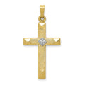 14k Textured and Polished Diamond Cross Pendant