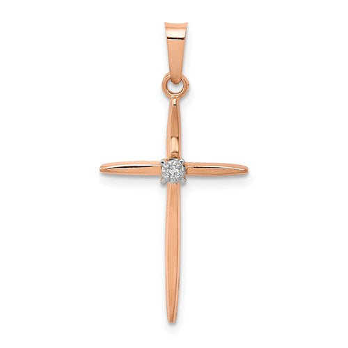 14k Rose Gold Diamond Cross Pendant