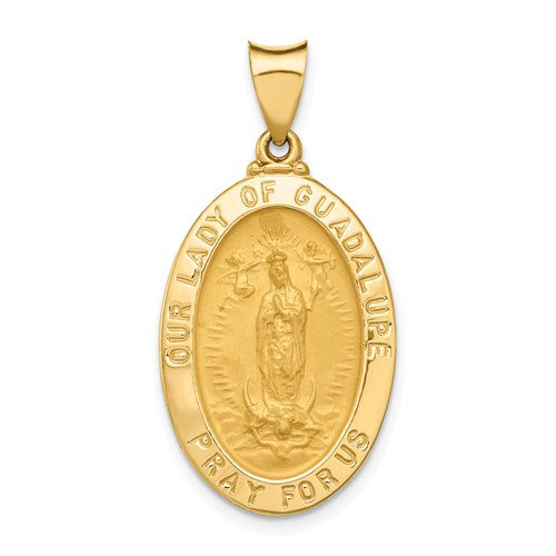 14k Polished and Satin Our Lady Guadalupe Medal Hollow Pendant