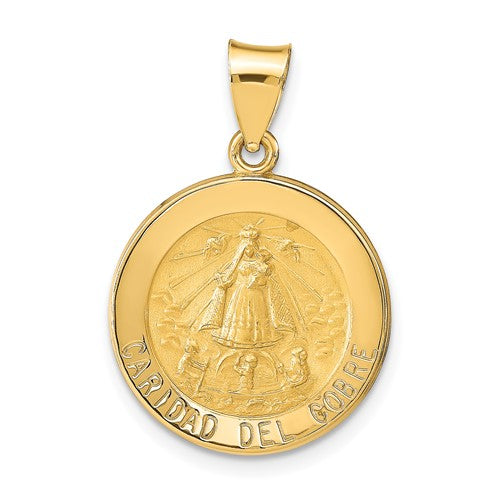 14k Polished and Satin Caridad Del Cobre Medal Hollow Pendant