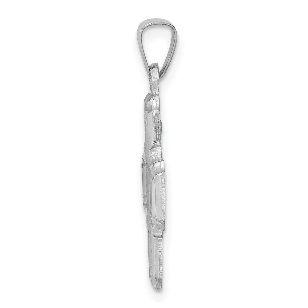 14k White Gold Polished / Satin Four Way Medal Hollow Pendant