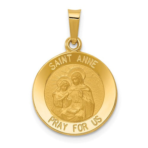 14k Polished and Satin St. Anne Medal Hollow Pendant