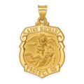 14k Polished and Satin St. Michael Badge Medal Hollow Pendant