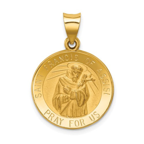 14k Polished and Satin St Francis of Assisi Medal Hollow Pendant