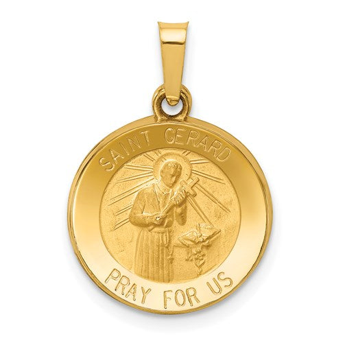 14k Polished and Satin St Gerard Medal Hollow Pendant