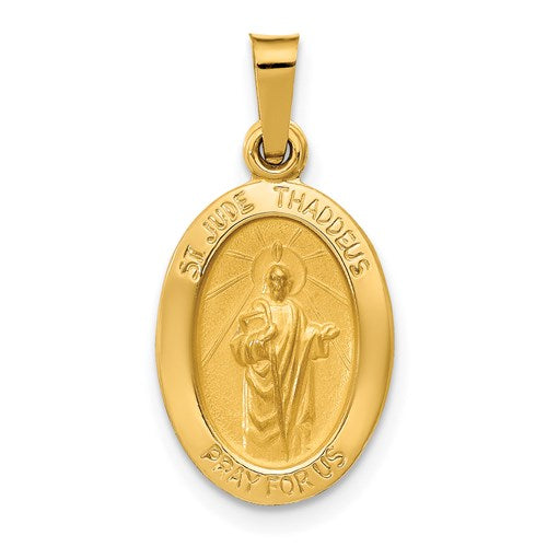 14k Polished and Satin St Jude Thaddeus Medal Hollow Pendant