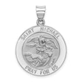 14k White Gold Polished/Satin St Michael Medal Hollow Pendant
