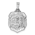 14k White Gold Polished and Satin St Michael Medal Hollow Pendant