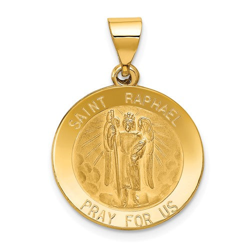 14k Polished and Satin St Raphael Medal Hollow Pendant