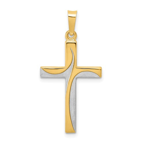 14K Rhodium Satin and Polished Latin Cross Pendant