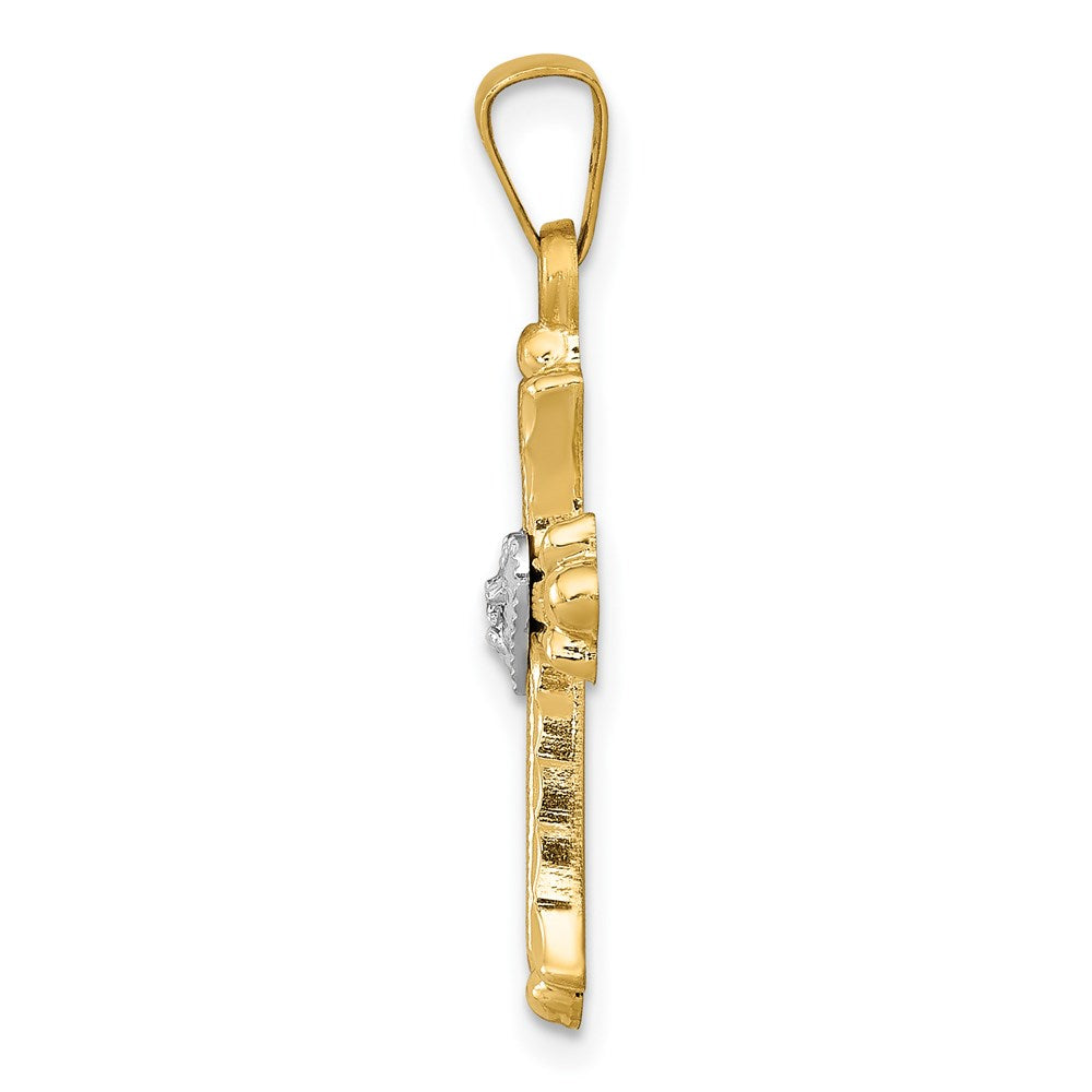 14K w/Rhodium Diamond Fleur De Lis Cross Pendant