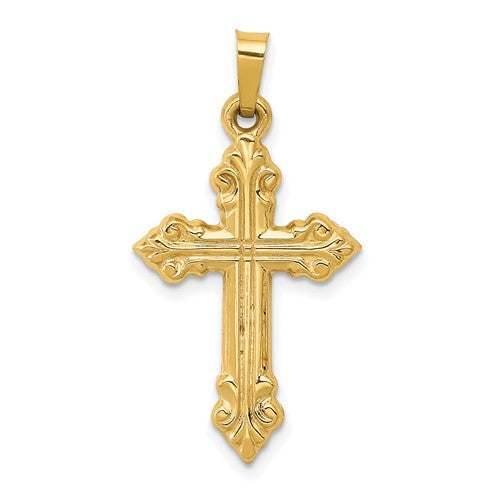 14k Brushed and Polished Fleur de Lis Cross Pendant