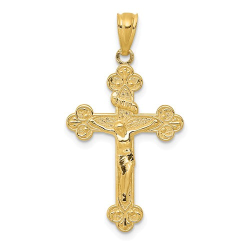 14k Gold Polished INRI Medium Crucifix Pendant