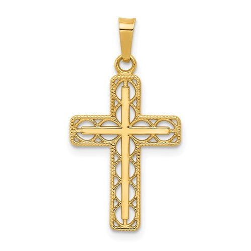 14k Polished Filigree Cross Pendant
