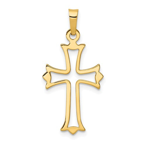 14k Polished Cut-out Fleur de Lis Cross Pendant