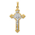 14k w/Rhodium St. Benedict Hollow Medal INRI Crucifix Pendant
